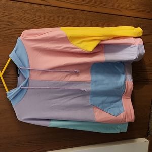 Colorblock Kangaroo Pocket Drawstring Hoodie